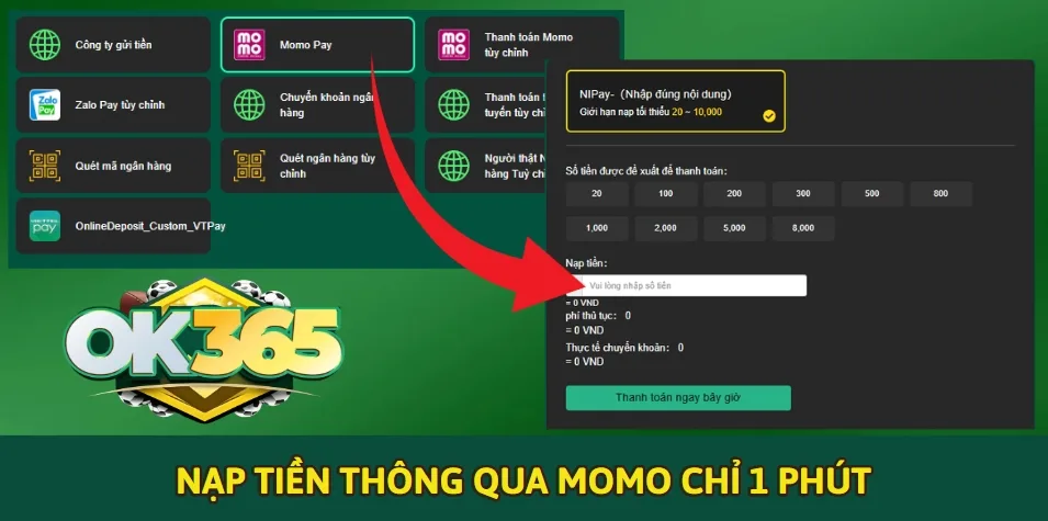 Nạp tiền thông qua MOMO chỉ 1 phút